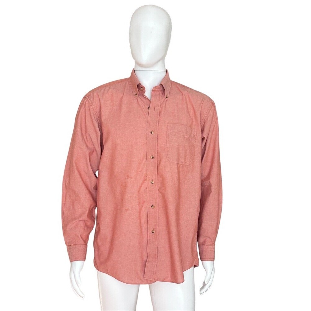 L.L.Bean Oxford Button-Down Shirt Men's Size M Red Long Sleeve Solid - Picture 8 of 8